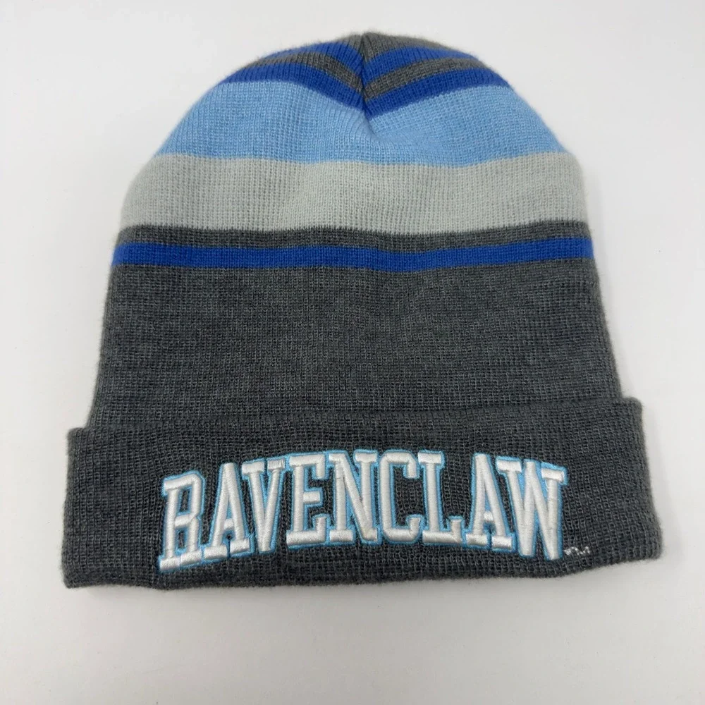 Harry Potter Ravenclaw Beanie Hat Grey Blue Striped Cuffed Knit One Size 2018‎